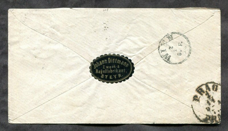 p668 - AUSTRIA Steyr 1878 Cover to Prag. J. Dittmann Nail Factory Label / Siegel