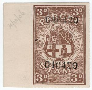 (I.B) North London Railway : Parcel Stamp 3d (printer's specimen)