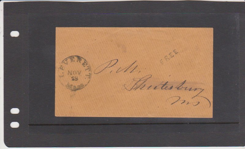 U.S. Stampless Postmaster Free CXL Leverett Mass. Cover to Shutesbury Mass.