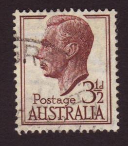 Australia 1951 Sc#236, SG#247 3-1/2d Brown KGVI Defin USED.