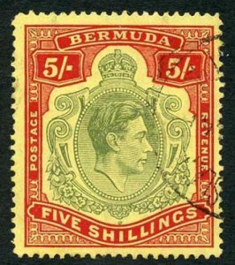 Bermuda SG118b KGVI 5/- Pale Green and Red/yellow Line Perf 14.25 (Ref 51) 