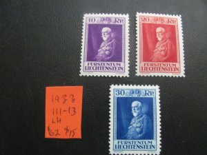 LIECHTENSTEIN 1933 MINT LIGHT HINGED  SC 111-113 SET VF/XF $62 (178)