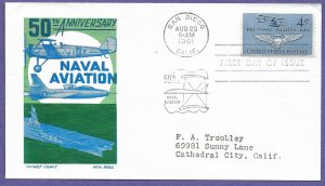 1185 NAVAL AVIATION  4c, 1961 CACHET CRAFT/BOLL FIRST DAY COVER, ADDR.