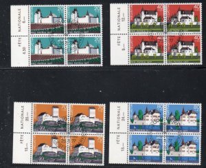 Switzerland Sc B447-450 1977 Pro Patria  Castles Blocks of 4 used