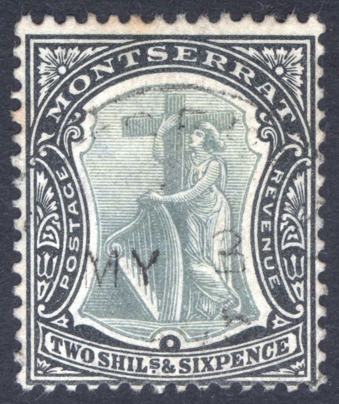 Montserrat 1903 2s 6d Green&Black Wmk Crown CA SG 22 Scott 20 VFU Cat £50($65)