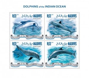 Maldives - Dolphins Indian Ocean - Marine Life - 4 Stamp Sheet 13E-012