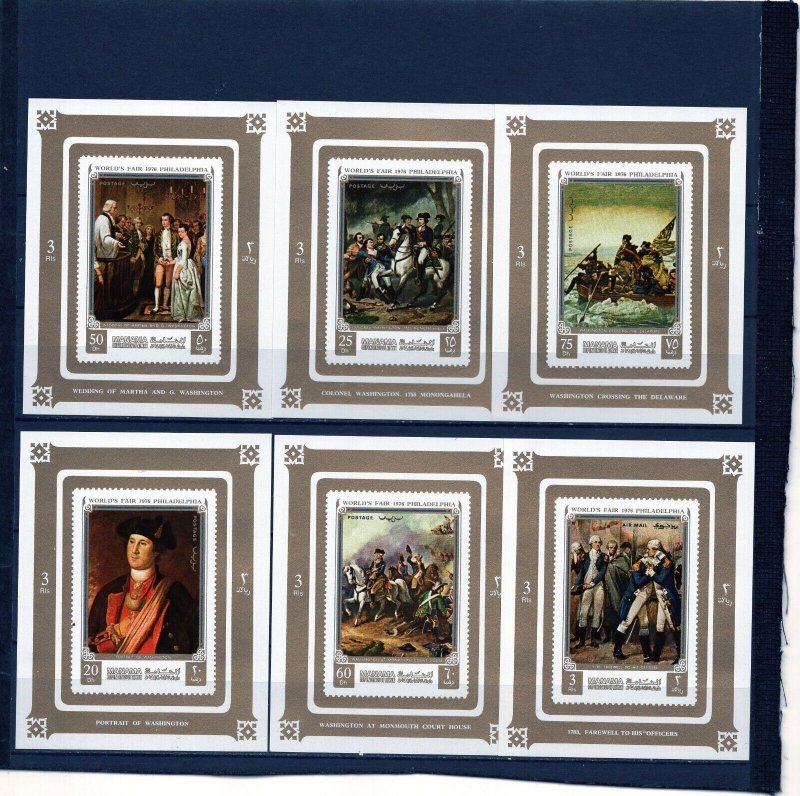 MANAMA 1972 PAINTINGS/AMERICAN HISTORY SET OF 6 DELUXE S/S MNH