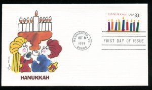 US 3352 Hanukkah 1999 UA Fleetwood cachet FDC