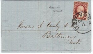 U.S. 1856 N.Y. FRANKED Sc. #11 BROWNISH RED TYPE I TO BALITMORE MD FOLDED LETTER