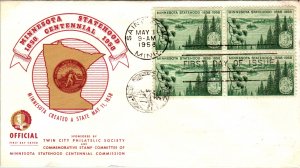 US 1106 Minnesota Statehood Block of Four Twin City Pencil FDC