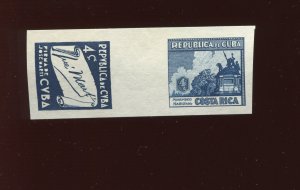 1937 4c Costa Rica and Cuba Imperf Blue Plate Proof Se-Tenant Gutter Pair