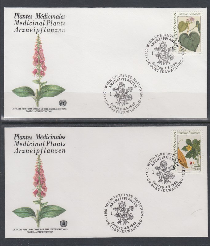 UN Vienna 101-102 Medicinal Plants UN Postal Administration U/A Set of Two FDC