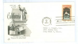 US 1373 1969 California Bicentennial, typed address, corner crease. FDC