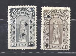 CANADA # BCL12a +BCL14a USED BRITISH COLUMBIA LAW STAMPS BROKEN S BS27973