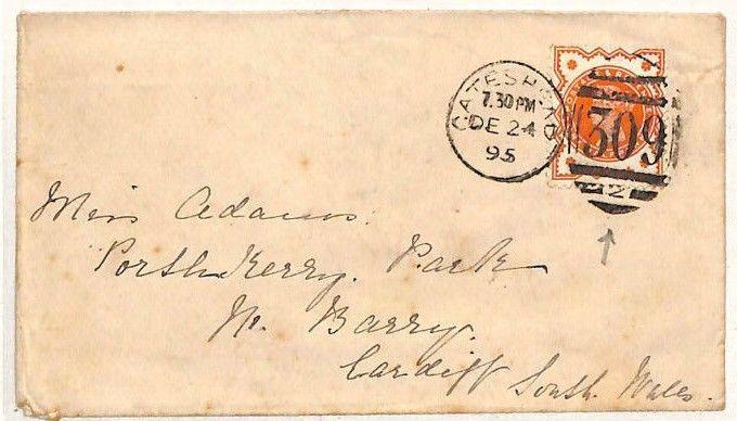 GB Co.DURHAM 1895 Gateshead *309/2* Duplex Cover Cardiff {samwells-covers} RR22