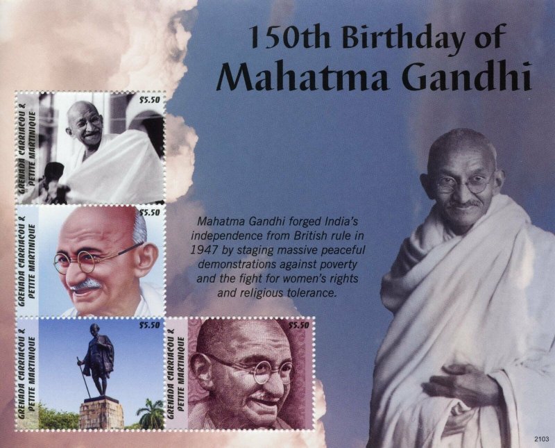 Grenadines Grenada Mahatma Gandhi Stamps 2021 MNH Historical Figures 4v M/S 