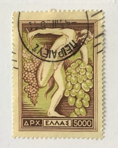 Greece 1953  Scott 555 used - 5000d,  National Products, Bacchus holding Grapes