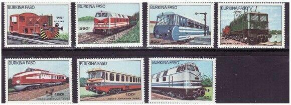 Burkina Faso - 1985 Locomotives - 7 Stamp  Set   2S-002