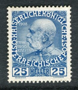 AUSTRIA; 1908 early Anniversary issue fine Mint hinged 25h. value