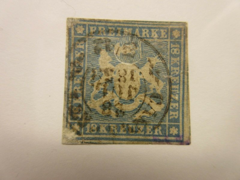 WURTTEMBERG  Scott  12  FAULTS (thin & scuff bottom left)  USED  LotS Cat $1,350