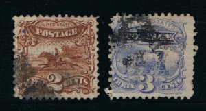 EXCELLENT GENUINE SCOTT #113 & #114 USED SET OF 2 STAMPS CLEAR G-GRILLS  #21524