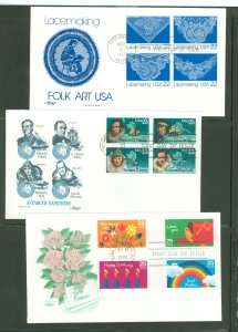 US 2351/2398 1987-88 2 different FDCs. Blocks of 4 & 2 pairs. Artmaster cchets. Lacemaking, Antarctic  Explorers, Special Occasi