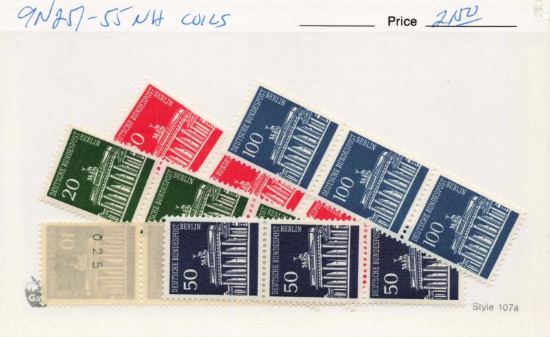 GERMANY 9n251-55  MNH  COIL STRIPS  WITH NUMBER ON REVERSE