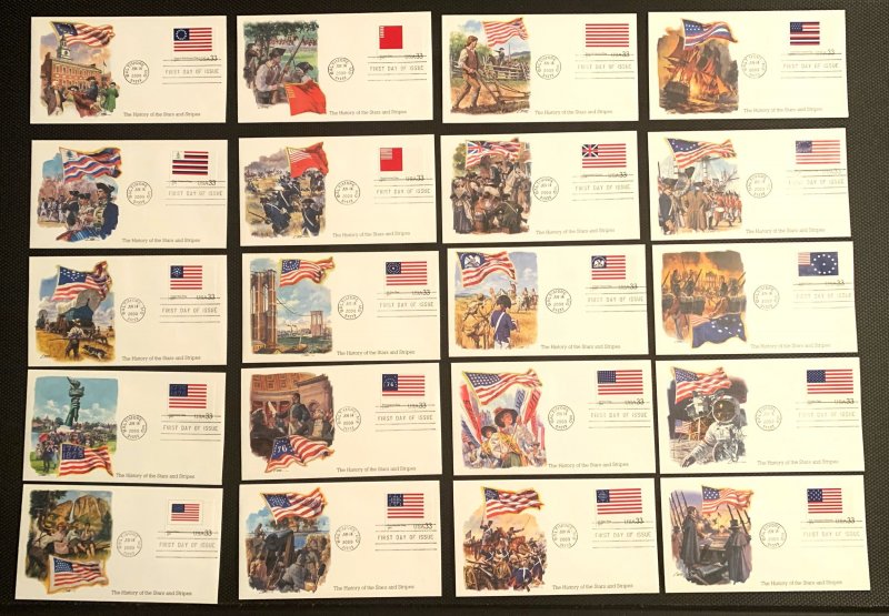 US 3403a-t The Stars and Stripes UA set of 20 Fleetwood cachet FDCs