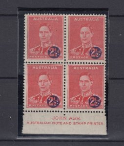 Australia KGVI 1941 2 1/2d On 2d John Ash Block Of 4 MNH BP7938