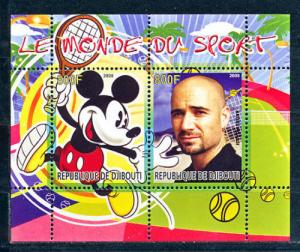 Djibouti 2008 M/S Disney Cartoon Tennis People Agassi Sports Stamps (2) MNH perf