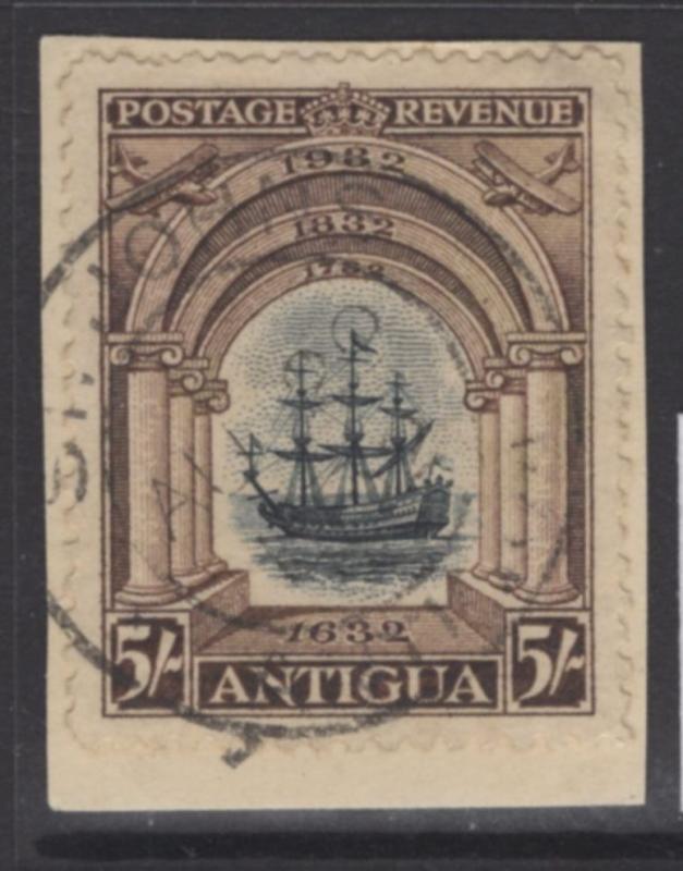 ANTIGUA SG90 1932 5/= BLACK & CHOCOLATE FINE USED ON PIECE