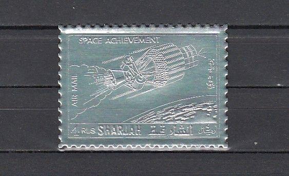 Sharjah, Mi cat. 1055 A. Silver Foil for Space Research issue.