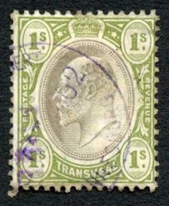 Transvaal SG251 1/- Black and sage green wmk Crown CA Cat 28 pounds