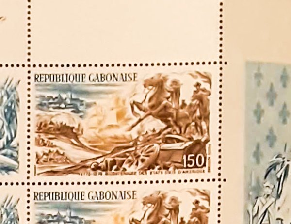 Gabon C180a sheet,MNH.Michel 589-591. USA-200,1976.Boston Tea Party,Battle.