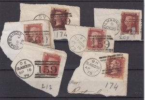 GB QV 1d Red On Piece Collection Of 6 With Postmarks Postal History BP9499