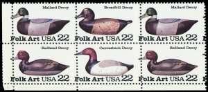 2141a, Mint NH 22¢ Misperfed Shift Error Block of Six Decoy Ducks - Stuart Katz