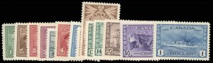 Canada #249-262 Cat$173.45, 1942-43 War Effort, complete set, never hinged