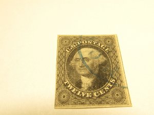 US STAMPS Scott #17 USED BLUE CDS CANCEL, A.Miller CERTIFICATE, SCV $275.00