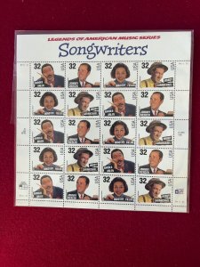 US Scott 3100-3403 Legends of American Music Song Writers Pane  of 20 MNH