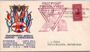 COSTA RICA 1943 POSTAL CACHET TACA FIRST FLIGHT AIRMAIL COVER ADDR HONDURAS CANC