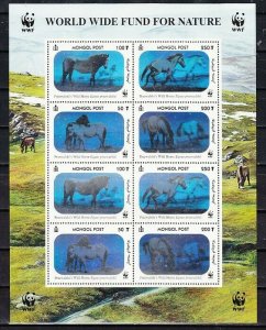 Mongolia, 2000 issue. Horses on a Hologram sheet of 8. *