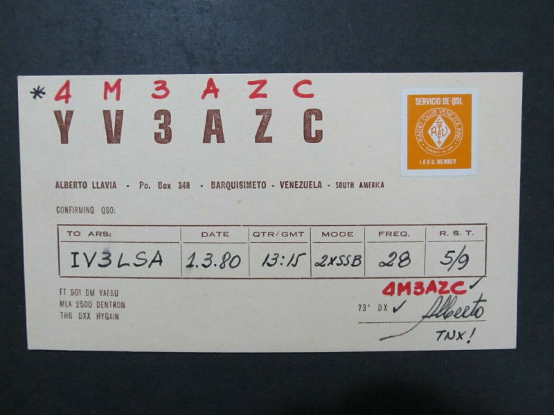 6367 Amateur Radio QSL Card Barquisimeto Venezuela