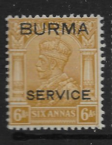 BURMA SGO8 1937 6a BISTRE OFFICIAL OVPT ON INDIA MNH