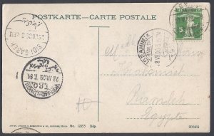 EGYPT SWITZERLAND 1909 INBOUND POST CARD TO RAMLEH VIA TPO TRAVELING POST OFFICE