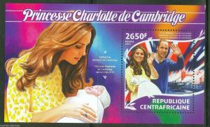 CENTRAL AFRICA  2015 BIRTH OF PRINCESS CHARLOTT WITH KATE & WILLIAM  S/S MINT NH