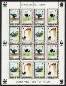 Chad Birds WWF North African Ostrich Sheetlet of 4 sets 1996 MNH SC#693 a-d