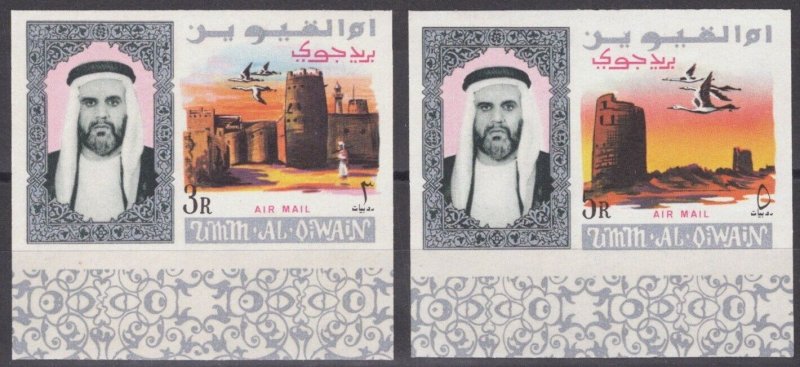 ZAYIX Umm Al Qiwain UAE MI 47B-48B MNH IMPF Storks Sheikh Architecture