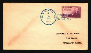 US 1934 USS BROOKS Cover / July 4 Blue CDS - Z18582