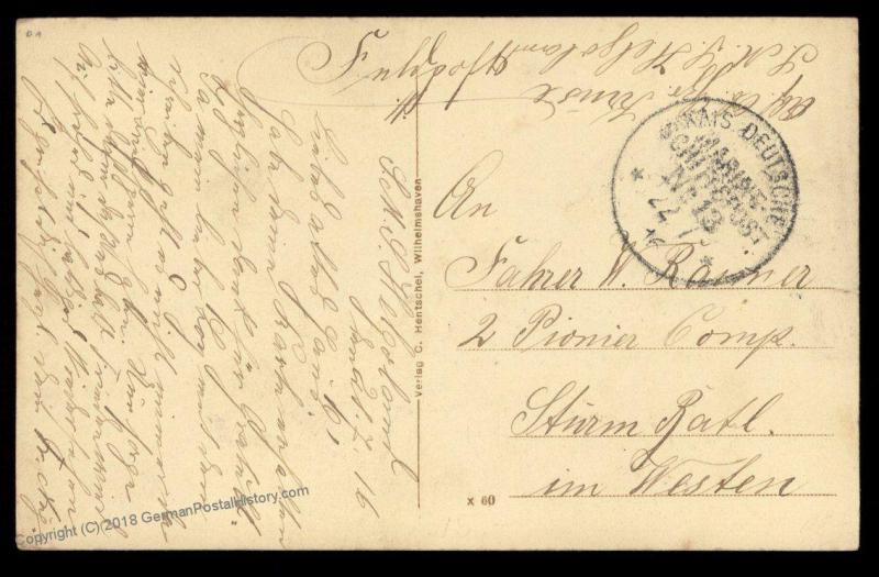 Germany 1916 WWI Navy SMS Helgoland MSP13 Feldpost Cover Marineschiffspost 88257