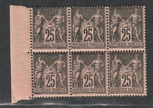 $France Sc#100 Y+T#97 M/NH/F-VF block of 6, OG, SCARCE! Cv. $690